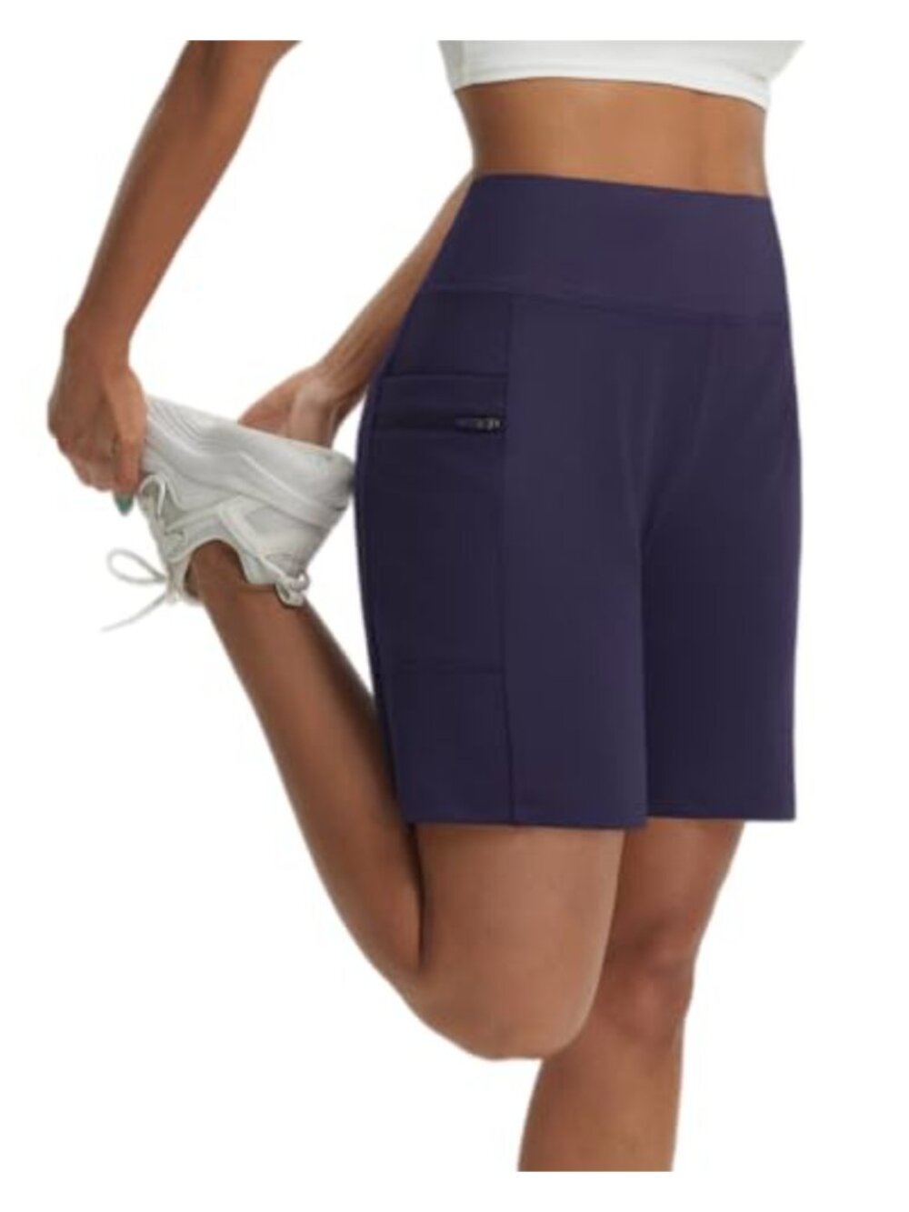 Women's 7" Bermuda Athletic Running Shorts High Waisted Zip Pockets